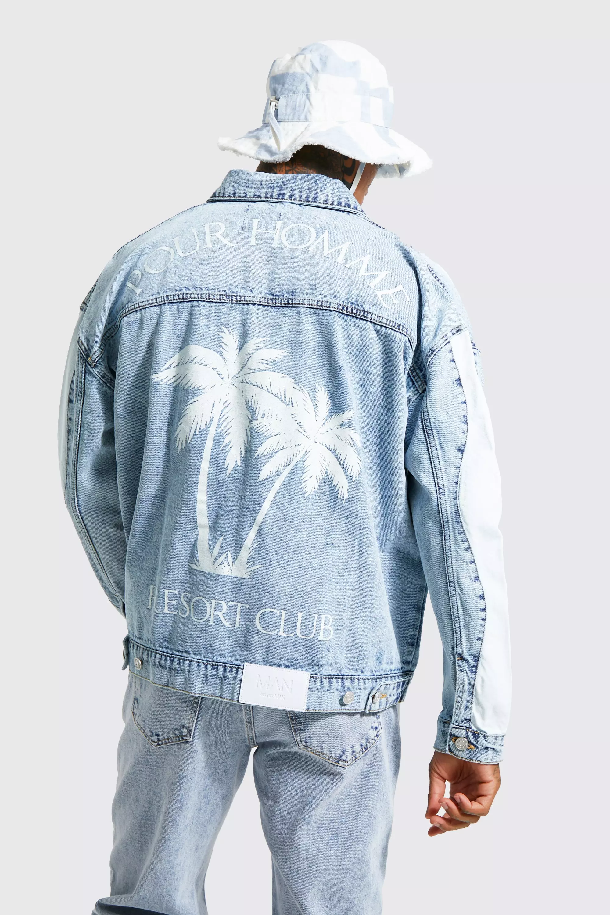 Veste en jean oversize a imprime palmier boohooMAN FR